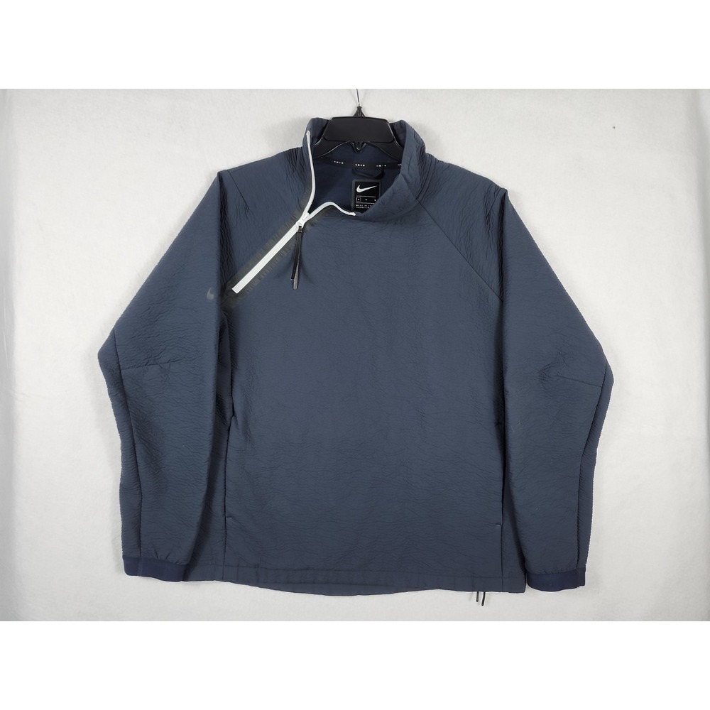 Nike Sportswear Tech Pack Woven Pullover Mens M Navy Blue Diagonal Zipper Jacket